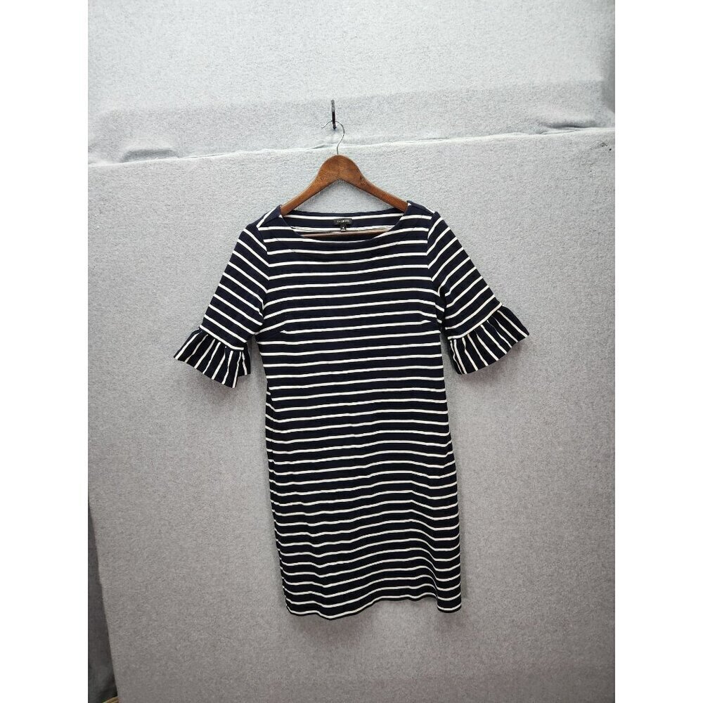 Talbots‎ Womens Navy & White Striped Cotton Dress With Ruffle Sleeves M